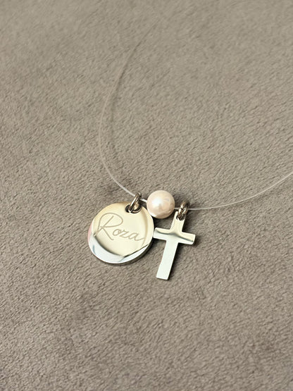 Nevidljiva ogrlica s gravurom i križićem