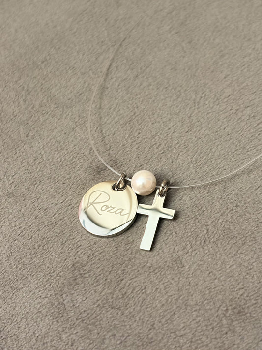 Nevidljiva ogrlica s gravurom i križićem